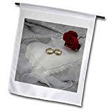 View Wedding Rings on White Heart and Red Rose Garden Flag, 12 by 18-Inch - 