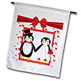 View Red Hearts Penguin Bride and Groom Wedding Couple Garden Flag, 12 by 18-Inch - 