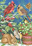 View  Winter Feast  Decorative Rabbit Bird Animal Holiday Snow Garden Flag  - 