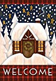 View Snowy Cabin Decorative Winter Welcome Cozy Snow Holiday House Flag - 