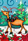 View Festive Reindeer  Decorative Colorful Christmas Holiday Lights Poinsettia House Flag - 