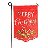 View LAYOER Home Garden Flag 12 x 18 Inch Decorative Applique Embroidered Merry Christmas Candy Cane - 