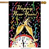 View Briarwood Lane Happy New Year House Flag Champagne Confett Clock 28" x 40" - 