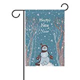 View alaza Double Sided Happy New Year Snowfall Smiling Snowman in Forest Polyester Garden Flag Banner 12 x 18 Inch - 