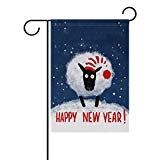 View alaza Double Sided Happy New Year with Funny Sheep Snowy Winter Polyester Garden Flag Banner 12 x 18 Inch - 