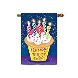 View KafePross Happy Birthday Cake Ribbons House Flags 28"x40"  - 