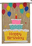 View Happy Birthday Garden Flag - Happy Birthday Cake and Balloons On Burlap - 12x18 - 