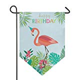 View YATELI Garden Flag Happy Birthday Tropical Jungle Flamingo 12x18.5 Inches Double Sided Banner for Outdoor Lawn Decor - 