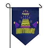 View Oarencol Happy Birthday Cake Star Fireworks Large House Flag Double Sided Home Yard Decorative Garden Banner 28 x 40 Inch - 