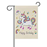 View Hokkien Happy Birthday Card with Cute Unicorn Garden Flag Banner 12 x 18 Inch Decorative Garden Flag for Outdoor Lawn and Garden Home Décor Double-Sided - 