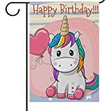 View Wamika Magic Unicorn Welcome Garden Flags 12 x 18 Double Sided, Good Luck Funny Happy Birthday Unicorn Balloon Garden Yard Outdoor House Flag Banner for Party Home Decorations - 