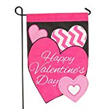 View LAYOER Home Garden Flag 12 x 18 inch Applique Embroidered Heart (Happy Valentine's Day) - 