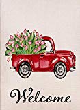 View Dyrenson Home Decorative Love Valentine's Day Small Garden Flag Tulips Flower Double Sided Welcome Quote, House Red Truck Burlap Yard Decoration, Seasonal Outdoor Décor Flag 12.5 x 18 Spring Summer - 