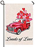 View Atenia Burlap Garden Flag, Double Sided Garden Outdoor Yard Flags for Valentines Decor (Love Truck) - 