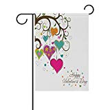 View alaza Double Sided Happy Valentine's Day Colorful Hearts Tree Polyester Garden Flag Banner 12 x 18 Inch for Outdoor Home Garden Flower Pot Decor - 
