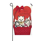 View Rossne G sun Hello Happy Valentine's Day Cats Sit In The Red Basket Garden Flag House Flag Decoration Double Sided Flag 12.5 x 18 Inch - 