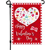 View VIEKEY Valentine‘s Day Flag Hearts Burlap Garden Flag 12.5X18 Inch Double Sided Decorative Valentine's Day Holiday Love Garden Flag - 