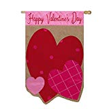 View Evergreen Flag Happy Valentines Day Hearts Burlap House Flag - 