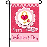 View VIEKEY Valentines Day Hearts Burlap Garden Flag 12.5X18 Inch Double Sided Decorative Valentine's Day Holiday Love Garden Flag - 