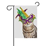 View alaza Double Sided Funny Cat Happy Mardi Gras Polyester Garden Flag Banner 12 x 18 Inch for Outdoor Home Garden Flower Pot Decor - 