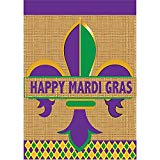 View Happy Mardi Gras Fleur de Lis 13 x 18 Embroidered Burlap Small Garden Flag - 