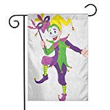 View Modern Garden Flag Mardi Gras Quick Drying W12 x L18 Inch Cartoon Style Jester in Iconic Costume with Mask Happy Dancing Party Figure Multicolor - 