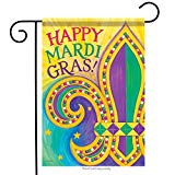 View Mardi Gras Time Garden Flag Beads Fleur De Lis Feathers Party 2 Sided 12.5"x18" - 