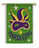 View Gifted Living 13B3256 Green Burlap Mardi Gras Mask House Flag, Multicolored - 