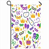 View Ahawoso Outdoor Garden Flag 12x18 Inches Mask Mardi Gras Pattern Balloon Carnival Star Beads Orleans Comedy Masquerade Crown Design Seasonal Home Decorative House Yard Sign - 