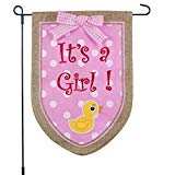 View New Baby Banner Its A Girl Garden Flag, Yard Sign, Car Decoration - Pink Duck Design On Burlap Banner - 12x18 - Home Garden Flag - 