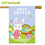 View GROBRO7 Large Happy Easter Garden Flag Double Sided Bunny House Flag Cute Egg Decorative Yard Flag Festival Celebrate Rabbit Polyester Decorative Flag for Outdoor Party(40 x28 Inch) - 