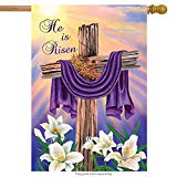 View Briarwood Lane Easter Cross House Flag Religious Holiday He is Risen 28" x 40" - 