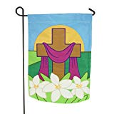 View LAYOER Garden House Flag 12" x 18" Applique Easter Cross Lilies Spring Flower Religious - 
