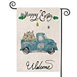 View AVOIN Welcome Quote Happy Easter Garden Flag Vertical Double Sided, Spring Summer Bunny Eggs Truck Burlap Yard Outdoor Decoration 12.5 x 18 Inch - 