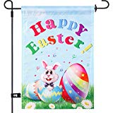 View Chuangdi Egg and Rabbit Garden Flag 12 x 18 Inch Decorative Easter Flag Spring Garden Flag with 1 Rubber Stopper and 1 Clear Anti-Wind Clip (Color 5, 12 x 18 Inch) - 