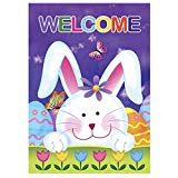 View Morigins Welcome Bunny Eggs 12.5 x 18 Inch Decorative Cute Rabbit Spring Tulip Easter Garden Flag - 