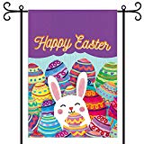 View Easter Garden Flag, Rabbit and Eggs, Double Linen Fabric, Happy Easter Garden Flag Vertical, 12.5X18 Inches - 