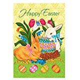 View Morigins Happy Easter Bunny Tulip Double Sided Cute Rabbit Spring Easter Eggs Basket House Flag 28"x40" - 
