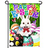 Morigins Happy Easter Bunny Tulip Colorful Eggs Double-Sided Spring Garden Flag 