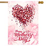 View Wamika Mother's Day House Flag 28 x 40 Double Sided, Flowers Foral Heart Pink Carnation Petal Garden Yard Flags Welcome Outdoor Indoor Best Mom Love Banner for Party Holiday Home Decorations - 