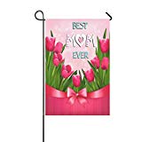 View InterestPrint Best Mom Ever Birthday Long Polyester Garden Flag Banner 12 x 18 Inch, Mother Day Pink Tulip Flowers Decorative Flag for Wedding Home Outdoor Garden Decor - 