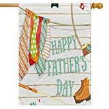 View Wamika Happy Father's Day House Flag 28 x 40 Double Sided, Ties Shoes Camera Fishing Rod Garden Yard Flags Love Dad Outdoor Indoor Banner for Party Home Decorations - 