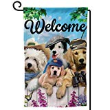 View COWDIY Double-Sided Outdoor Garden Flag, Welcome Dog with Hat House Yard Flag, Weather Resistant Home Decorative Colorful Design Primitive Yard Decor for Patio Lawn 12.5 x 18 in - 