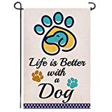 View Shmbada Paw Print Life is Better with a Dog Double Sided Burlap Garden Flag, Premium Material, Funny Pet Puppy Decorative for Garden Yard Lawn, 12.5 x 18.5 inch - 