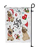 View GROOTEY Welcome Garden Flag Home Yard Decorative 12X18 Inches Christmas Dogs Pugs Collection Inscription Holly Double Sided Seasonal Garden Flags Kids Christmas Flag - 