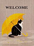 View  Roll over image to zoom in Dyrenson Home Decorative Outdoor Double Sided Quote Garden Flag Yellow Welcome Cat, House Yard Flag Kitten, Funny Garden Yard Decorations, Umbrella Outdoor Flag 12.5 x 18 Spring Gift - 