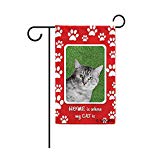View BAGEYOU Home is Where My Dog is Cute Cat Puppy Paws Decorative Garden Flag for Outside Red 12.5X18 Inch Printed Double Sided - 