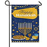 View Happy Hanukkah Burlap Garden Flag 12 x 18 Double Sided Menorah Candle Donuts Star of David House Yard Flags Winter Holiday Rustic Outdoor Banner Home Decor - 
