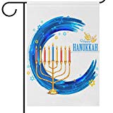 View Happy Hanukkah Garden Flags 12 x 18 Double Sided Ornate Blue Chanukah Menorah Candle Yard House Flag Winter Holiday Traditional Outdoor Banner Home Decorations - 