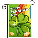 View MLEN St. Patrick's Day Clovers Garden Flag Shamrocks Banner Holiday 12"x18" St. Patrick's Day Decorations - 